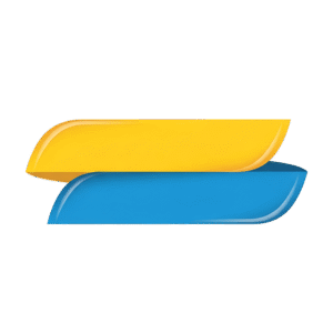Glossy yellow and blue 3D text box shape banner design PNG with transparent background for offer and headline layout