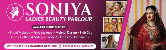 A modern and stylish Beauty Parlour PSD Template perfect for salon branding bridal makeup promotions mehndi design ads hair styling services and flex banner or poster printing. Fully editable layered PSD included.