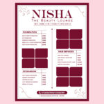 Beauty Parlour Menu Card PSD Template | Makeup & Hair Services | Editable A4 Price List Design