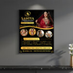 Beauty parlour poster design showcasing bridal and salon services in a black and gold elegant layout