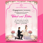 Elegant Engagement Ceremony Invitation Card PSD | Pink Floral Theme | Editable Photoshop Template