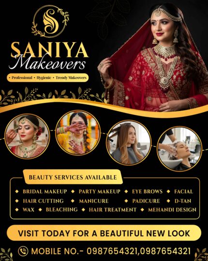 remium Bridal & Party Makeup Poster PSD | Beauty Parlour Banner Design | Fully Editable