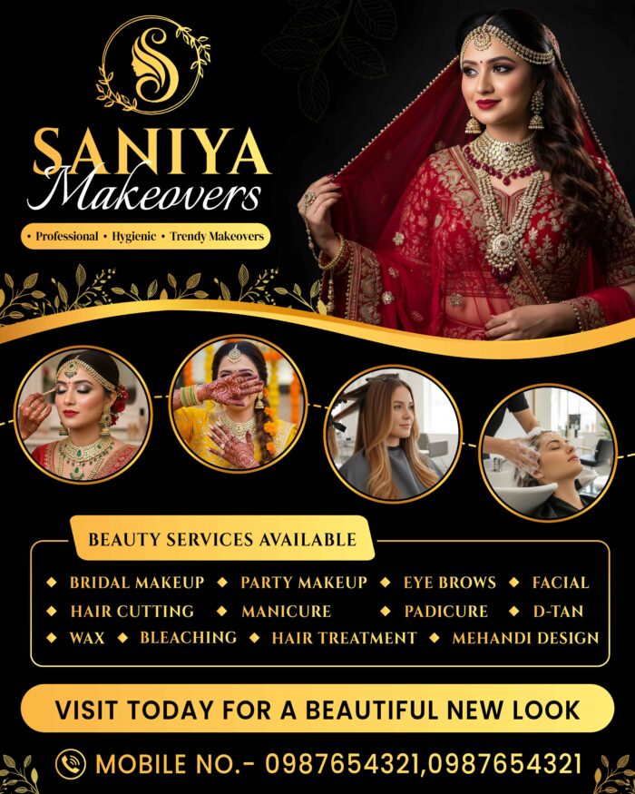 remium Bridal & Party Makeup Poster PSD | Beauty Parlour Banner Design | Fully Editable