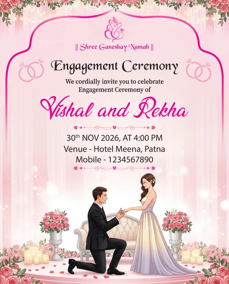 Premium Engagement Ceremony Invitation Card PSD in a soft pink floral theme