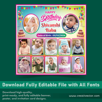 Birthday Poster Design, Happy Birthday Banner Design, Baby Birthday Design