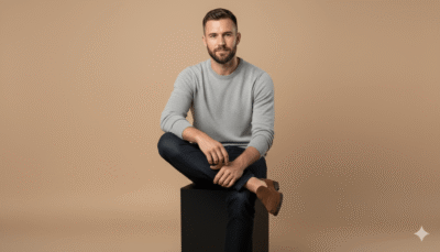 Soft Beige Lifestyle Studio Portrait