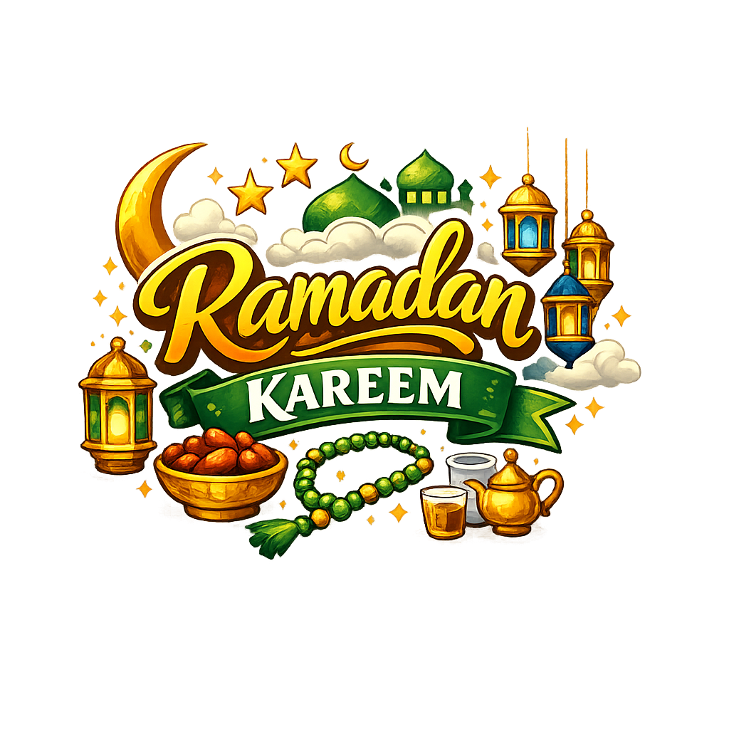 Ramadan Kareem Transparent Background PNG with Lantern, Crescent Moon and Islamic Elements