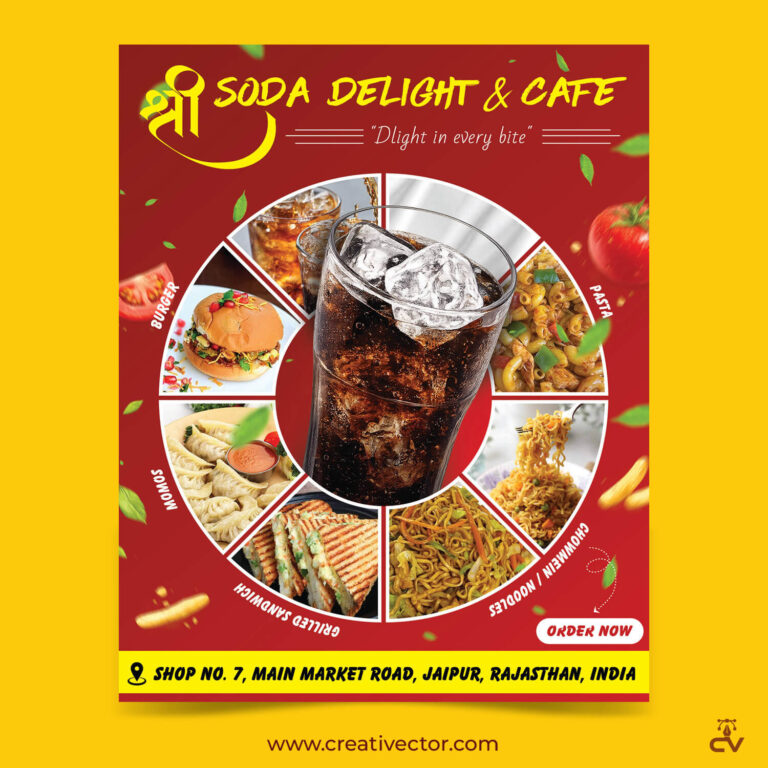 Soda Drink Cafe Food Menu Banner PSD | Circular Fast Food Restaurant Design