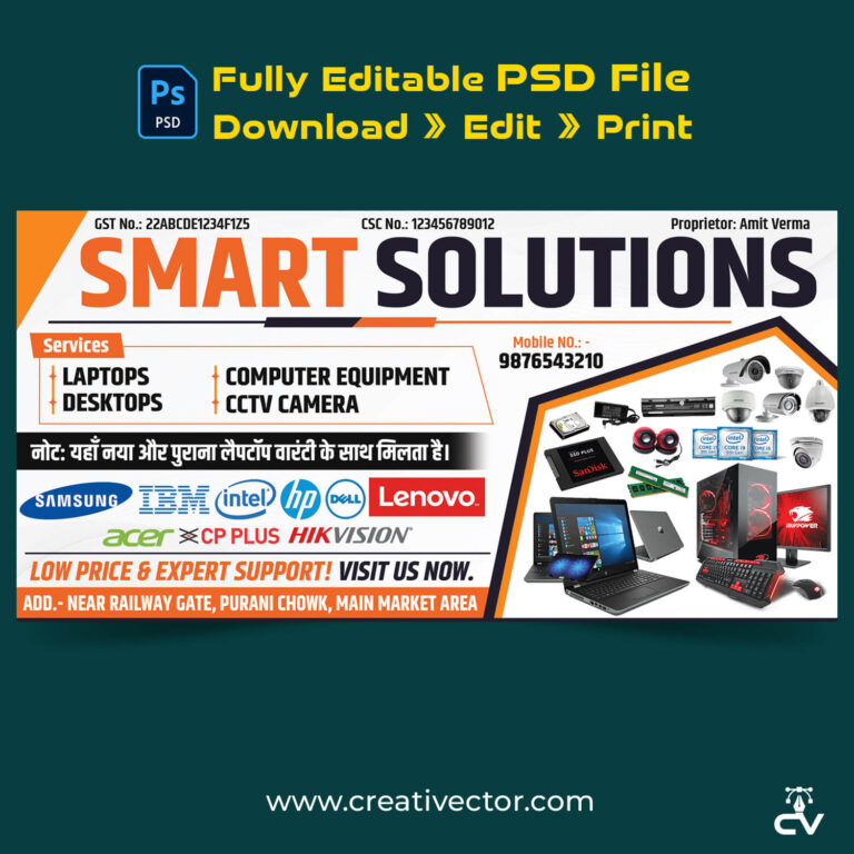 Computer Sales & Service Flex Banner PSD Design | IT Solutions Shop Board Poster Template