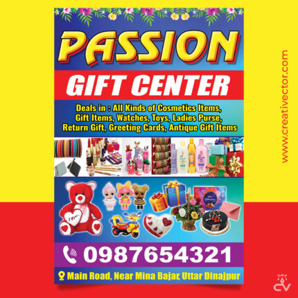 Gift Center Shop Banner Design PSD Cosmetics Toys Watch Return Gift Poster