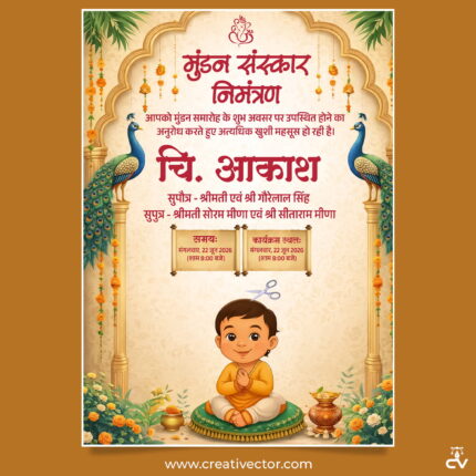 Mundan Sanskar Invitation Card PSD Template – Traditional Baby Hair Ceremony Invite Design