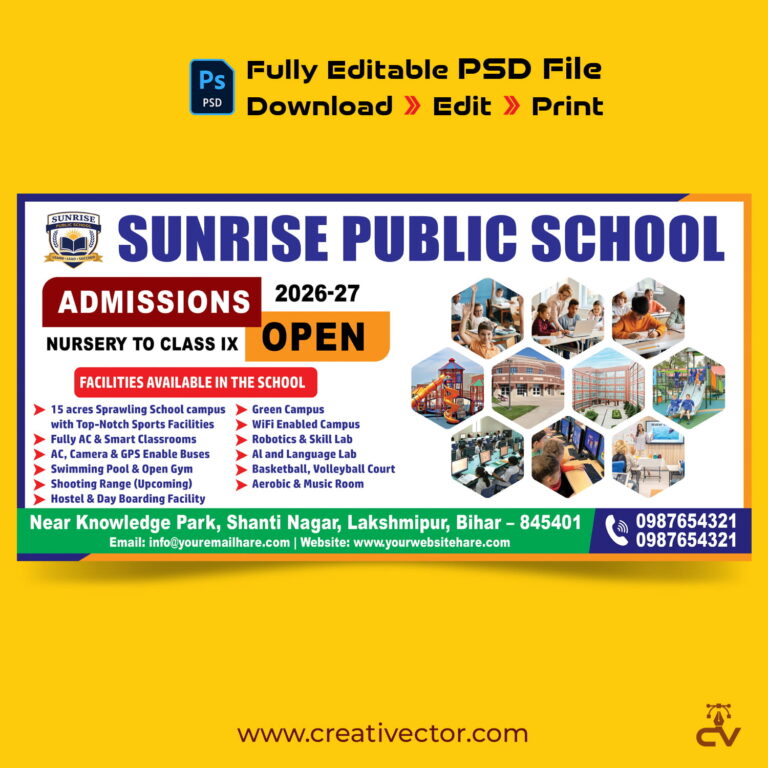 School Admission Banner Flex Design PSD Template for Education Institute Poster
