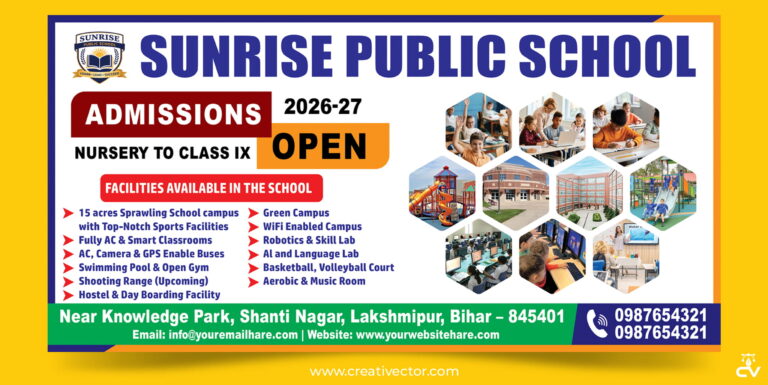 School banner flex design PSD for admission open campaign with campus facilities education institute poster