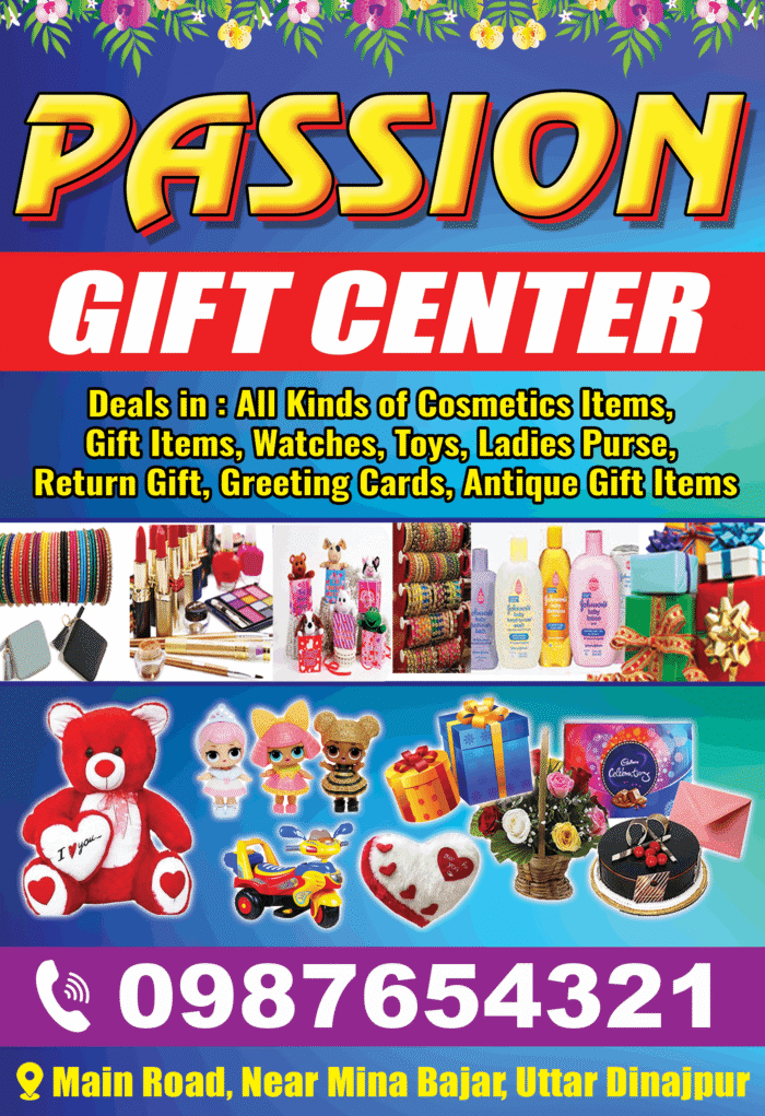 gift center banner for cosmetics toys watches ladies purse return gift and greeting cards