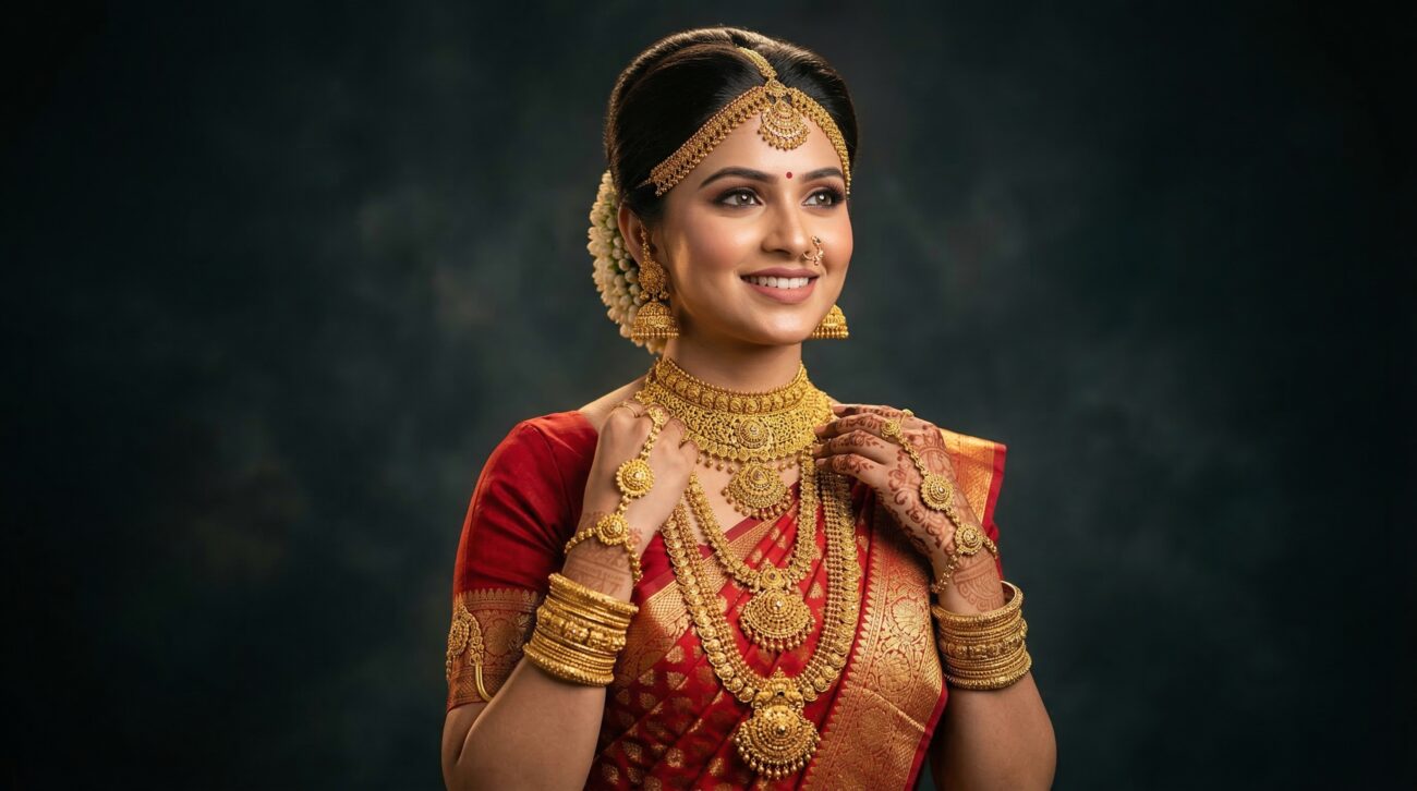 Gold Jewelry Bridal Model Images for Poster Design | Indian Bride Gold Necklace Photo Collection for Banner & Flex