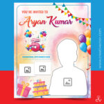 Kids Birthday Invitation Card PSD Design Template with Photo | Happy 5th Birthday Party Poster Design