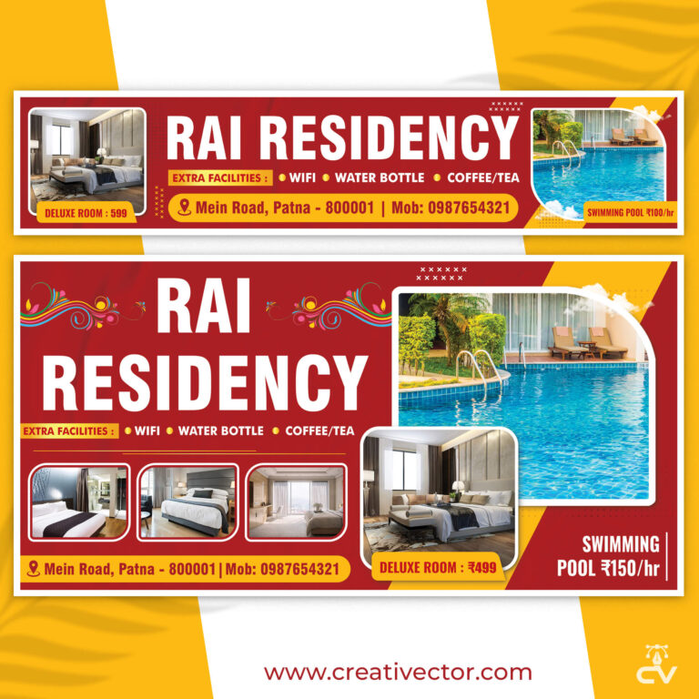 Luxury Hotel Resort and Banquet Residency Poster Design PSD Template for Hotel Room Promotion Flex Banner Design