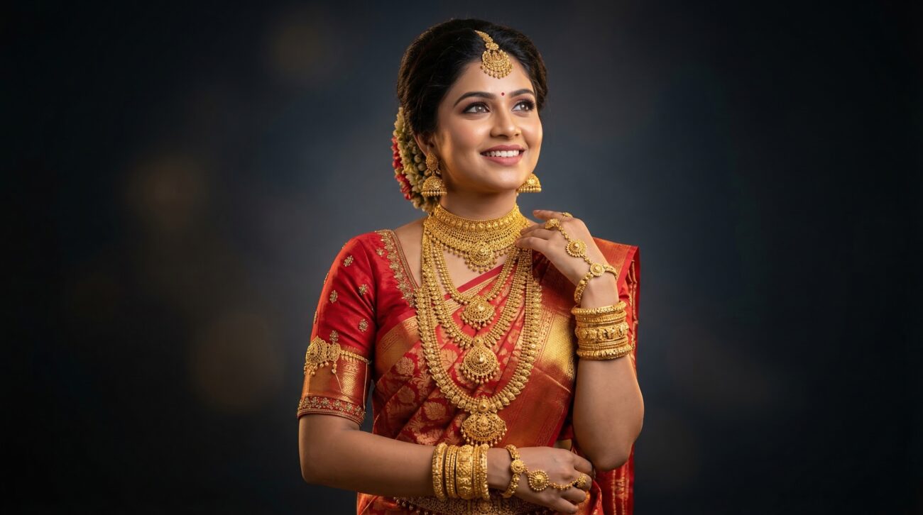 gold jewelry advertisement model indian bridal look image