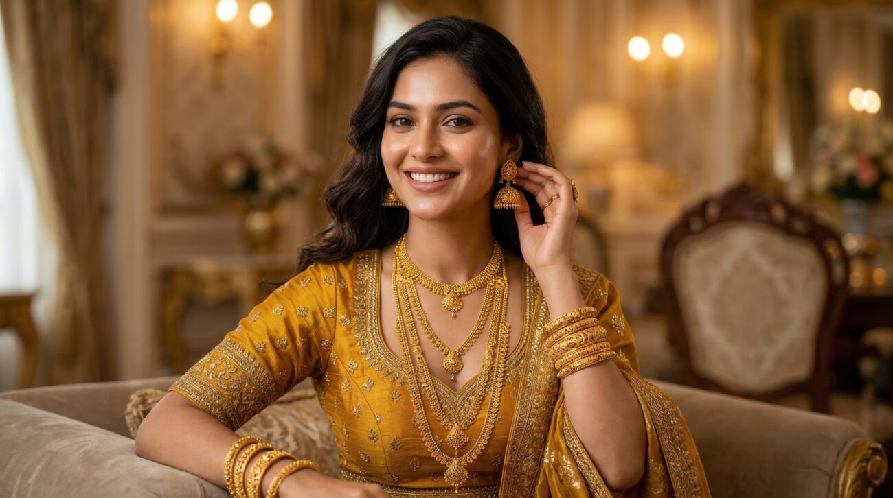 gold jewelry social media post design indian bride image