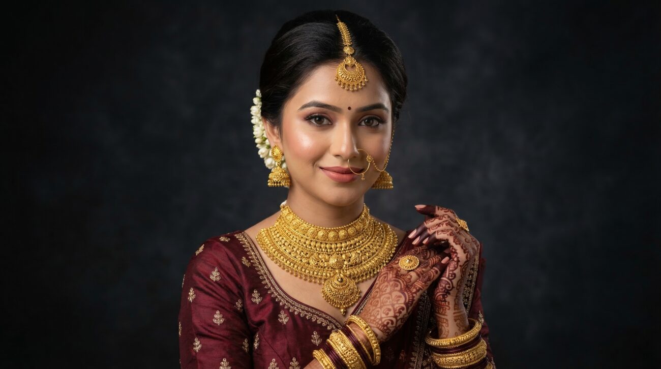traditional indian bride gold jewelry poster design image
